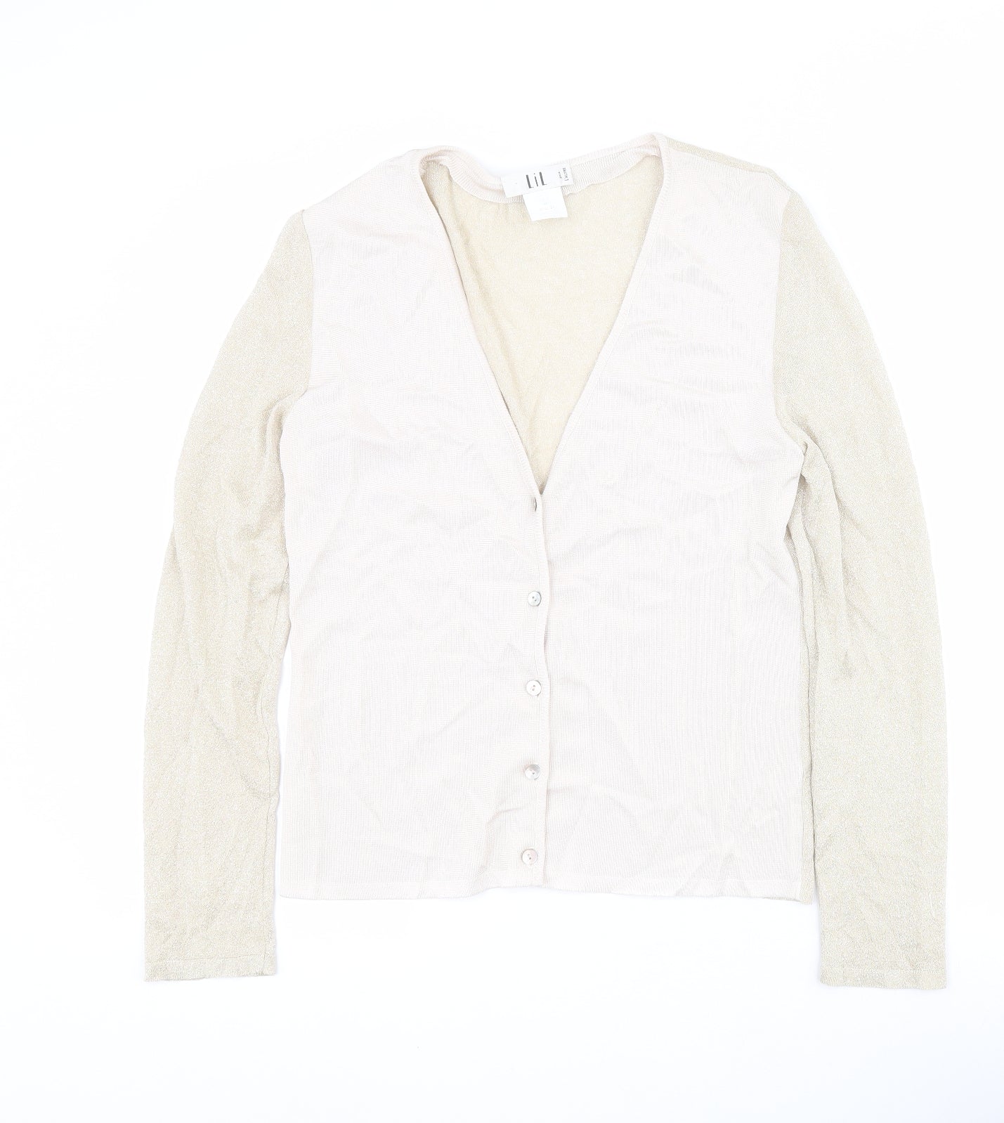 Lil Womens Gold V-Neck  Viscose Cardigan Jumper Size M