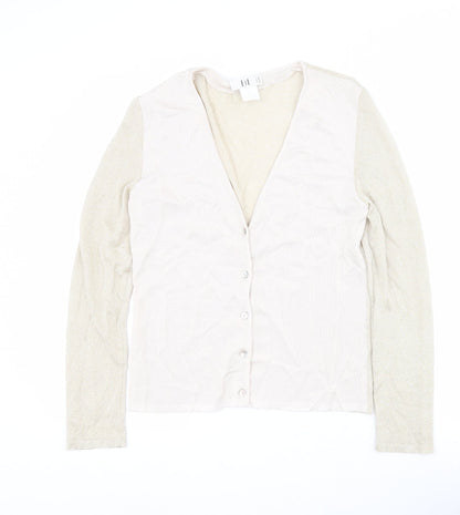 Lil Womens Gold V-Neck  Viscose Cardigan Jumper Size M