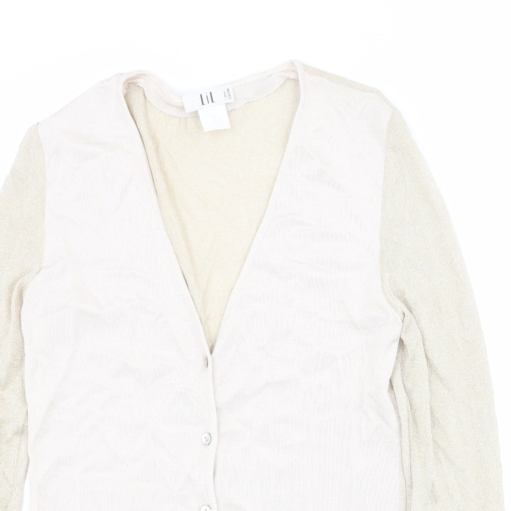 Lil Womens Gold V-Neck  Viscose Cardigan Jumper Size M