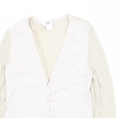 Lil Womens Gold V-Neck  Viscose Cardigan Jumper Size M
