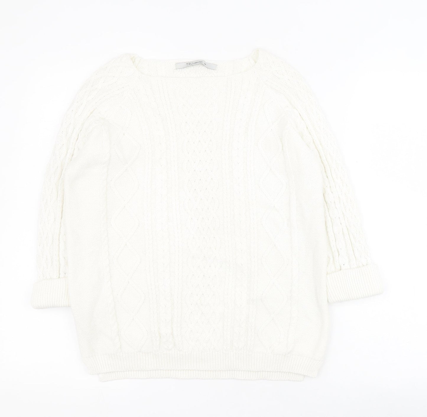 Womens UK Size M Tru Collection White Pullover Jumper