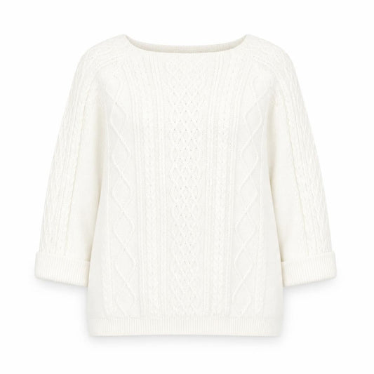 Front view of Tru Collection women’s white square neck 100% cotton jumper, size M