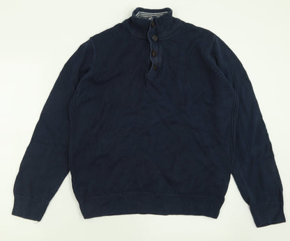 Blue Harbour Mens Blue High Neck  Cotton Pullover Jumper Size L