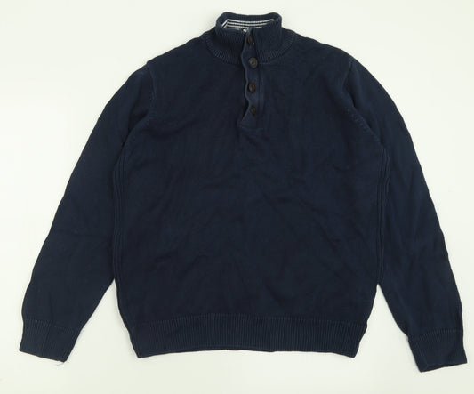 Blue Harbour Mens Blue High Neck  Cotton Pullover Jumper Size L
