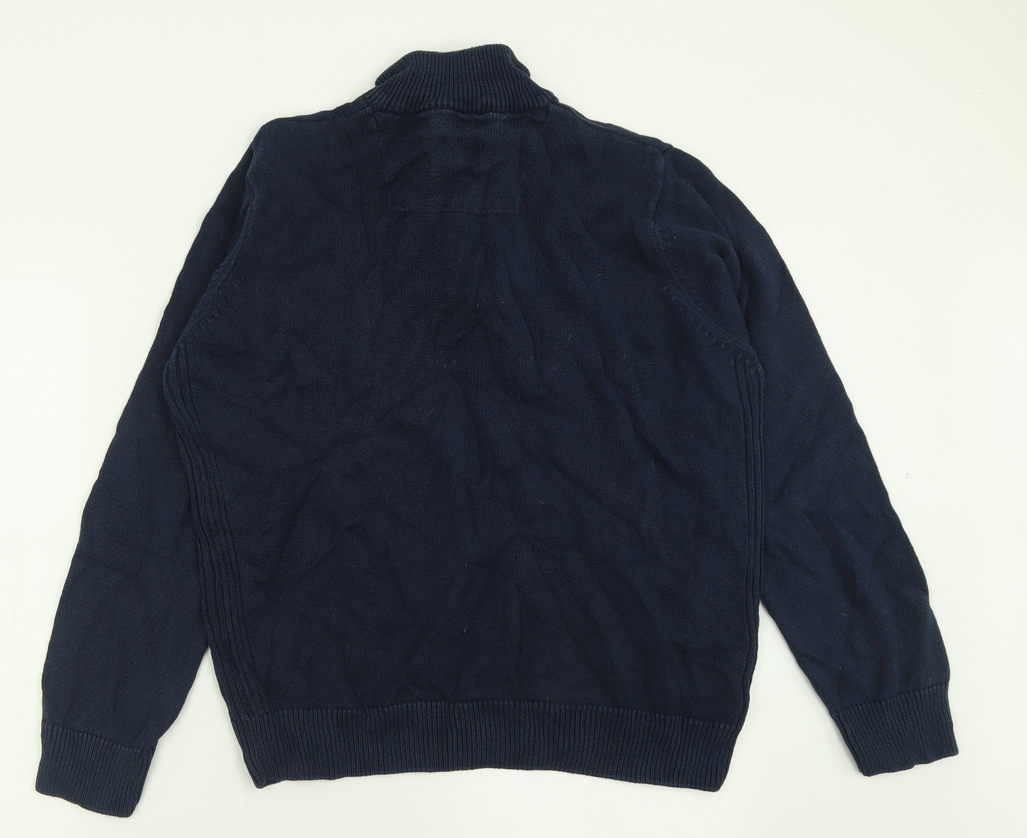 Blue Harbour Mens Blue High Neck  Cotton Pullover Jumper Size L