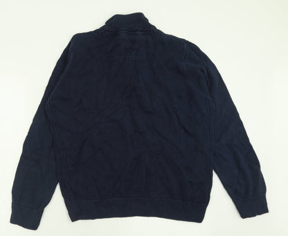 Blue Harbour Mens Blue High Neck  Cotton Pullover Jumper Size L