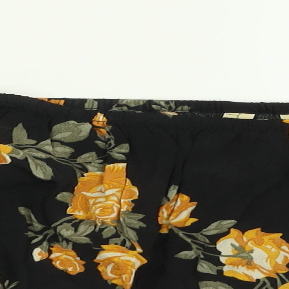 Miss Selfridge Womens Black Floral Viscose Cropped T-Shirt Size 10 Off the Shoulder