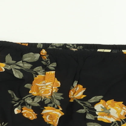 Miss Selfridge Womens Black Floral Viscose Cropped T-Shirt Size 10 Off the Shoulder