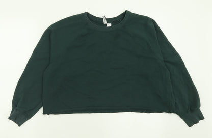 H&M Womens Green  Cotton Pullover Sweatshirt Size M  Pullover - Cropped