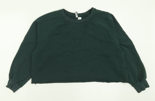 H&M Womens Green  Cotton Pullover Sweatshirt Size M  Pullover - Cropped