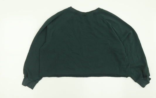 H&M Womens Green  Cotton Pullover Sweatshirt Size M  Pullover - Cropped