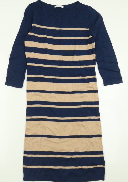 Marks and Spencer Womens Blue Striped Cotton Jumper Dress  Size 8  Crew Neck Pullover