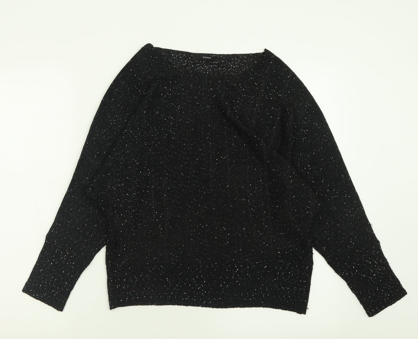 George Womens Black Crew Neck  Polyester Pullover Jumper Size S