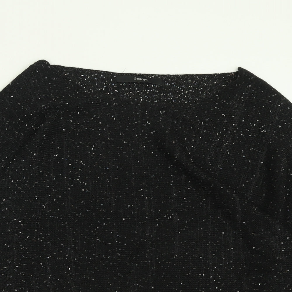 George Womens Black Crew Neck  Polyester Pullover Jumper Size S