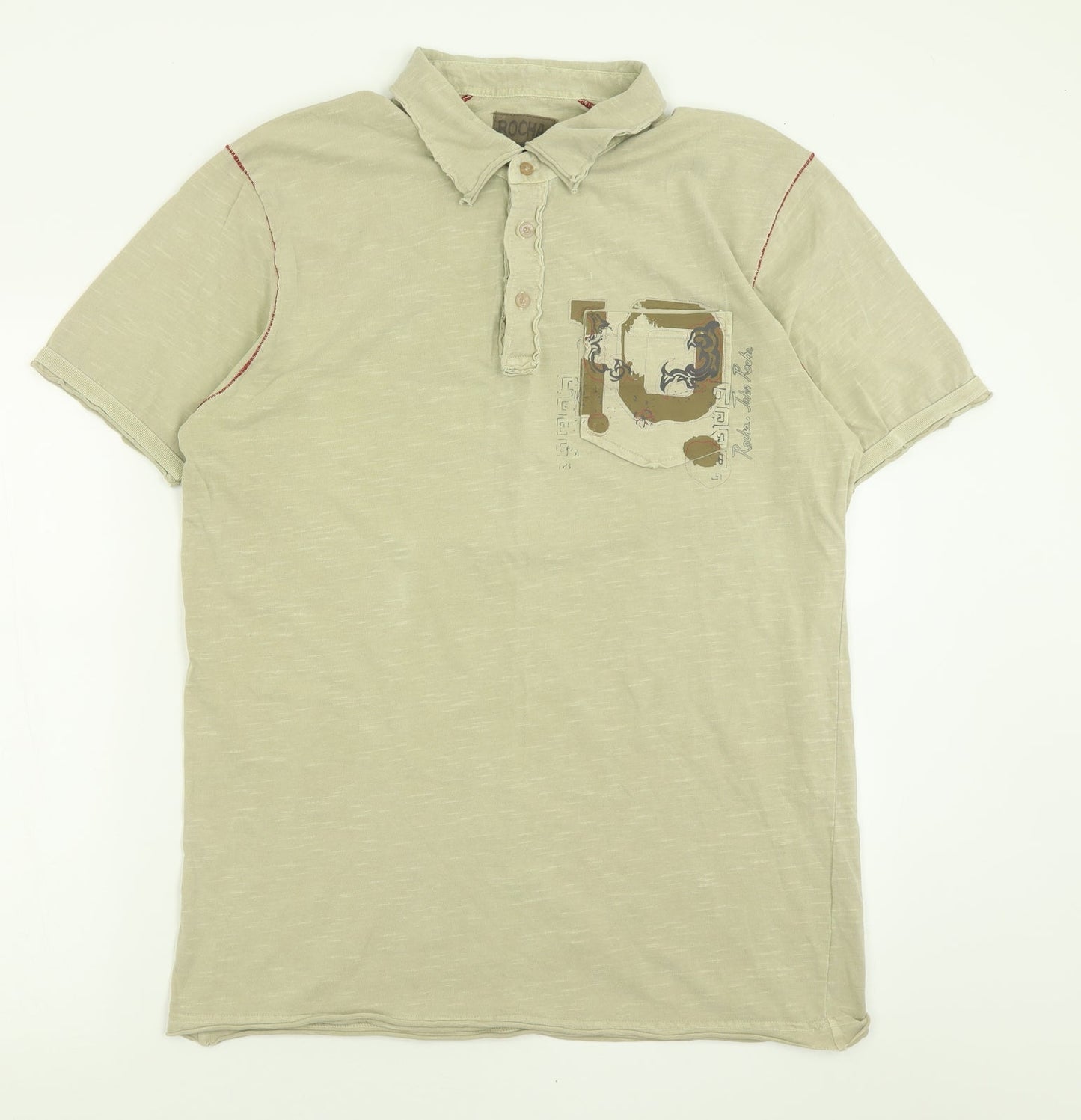 Debenhams Mens Green  Cotton  Polo Size L Collared Button