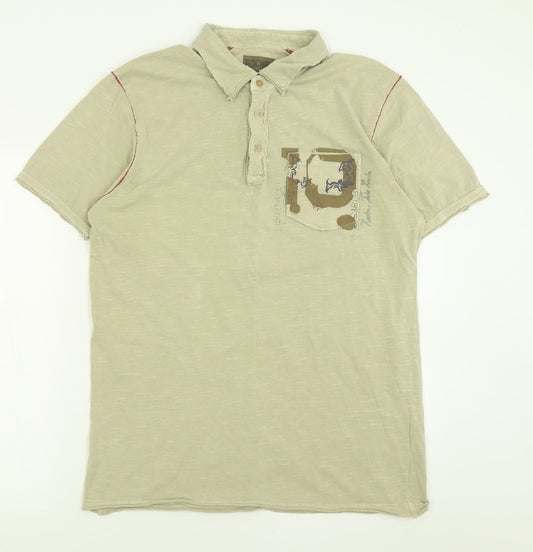 Debenhams Mens Green  Cotton  Polo Size L Collared Button