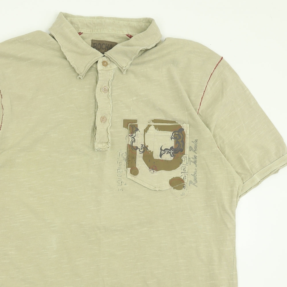 Debenhams Mens Green  Cotton  Polo Size L Collared Button