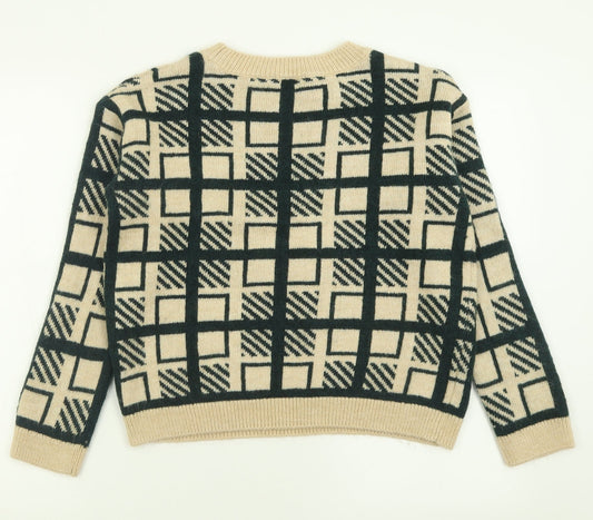 TU Womens Beige Crew Neck Geometric Acrylic Pullover Jumper Size 12