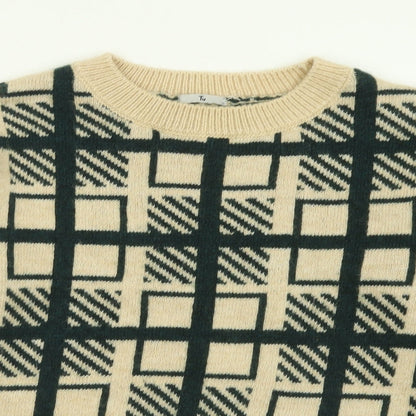 TU Womens Beige Crew Neck Geometric Acrylic Pullover Jumper Size 12