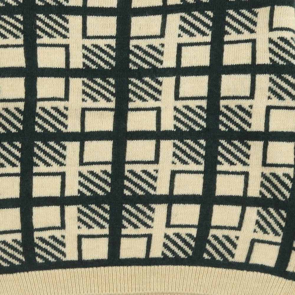 TU Womens Beige Crew Neck Geometric Acrylic Pullover Jumper Size 12