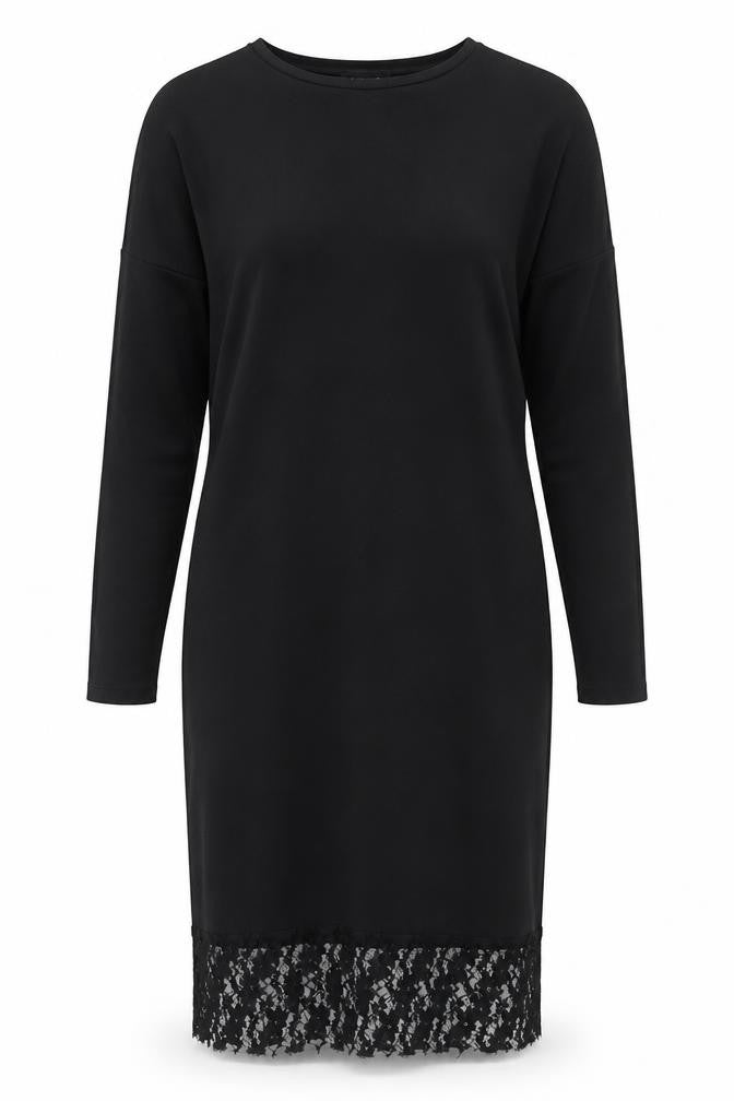 Front view of New Look women’s black viscose pencil dress, size UK 12, round neck