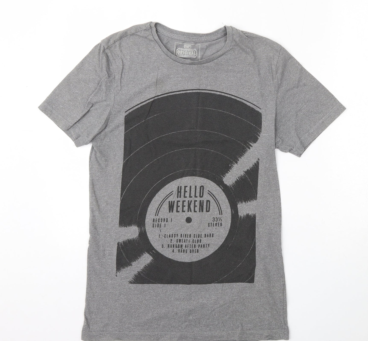 F&F Mens Grey  Cotton  T-Shirt Size XS Round Neck  - Hello weekend
