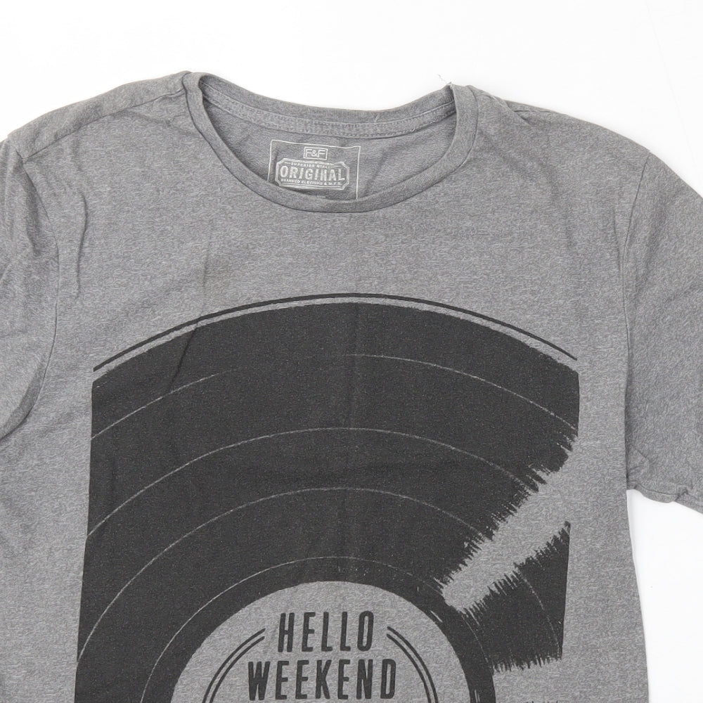F&F Mens Grey  Cotton  T-Shirt Size XS Round Neck  - Hello weekend