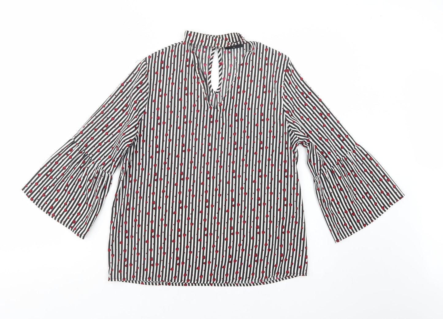 Matalan Womens Black Striped Polyester Basic Blouse Size 10 V-Neck