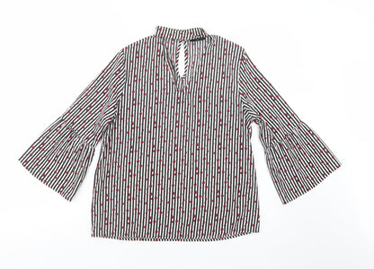 Matalan Womens Black Striped Polyester Basic Blouse Size 10 V-Neck