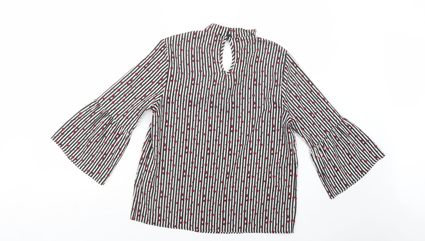 Matalan Womens Black Striped Polyester Basic Blouse Size 10 V-Neck