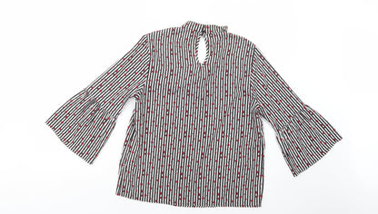 Matalan Womens Black Striped Polyester Basic Blouse Size 10 V-Neck