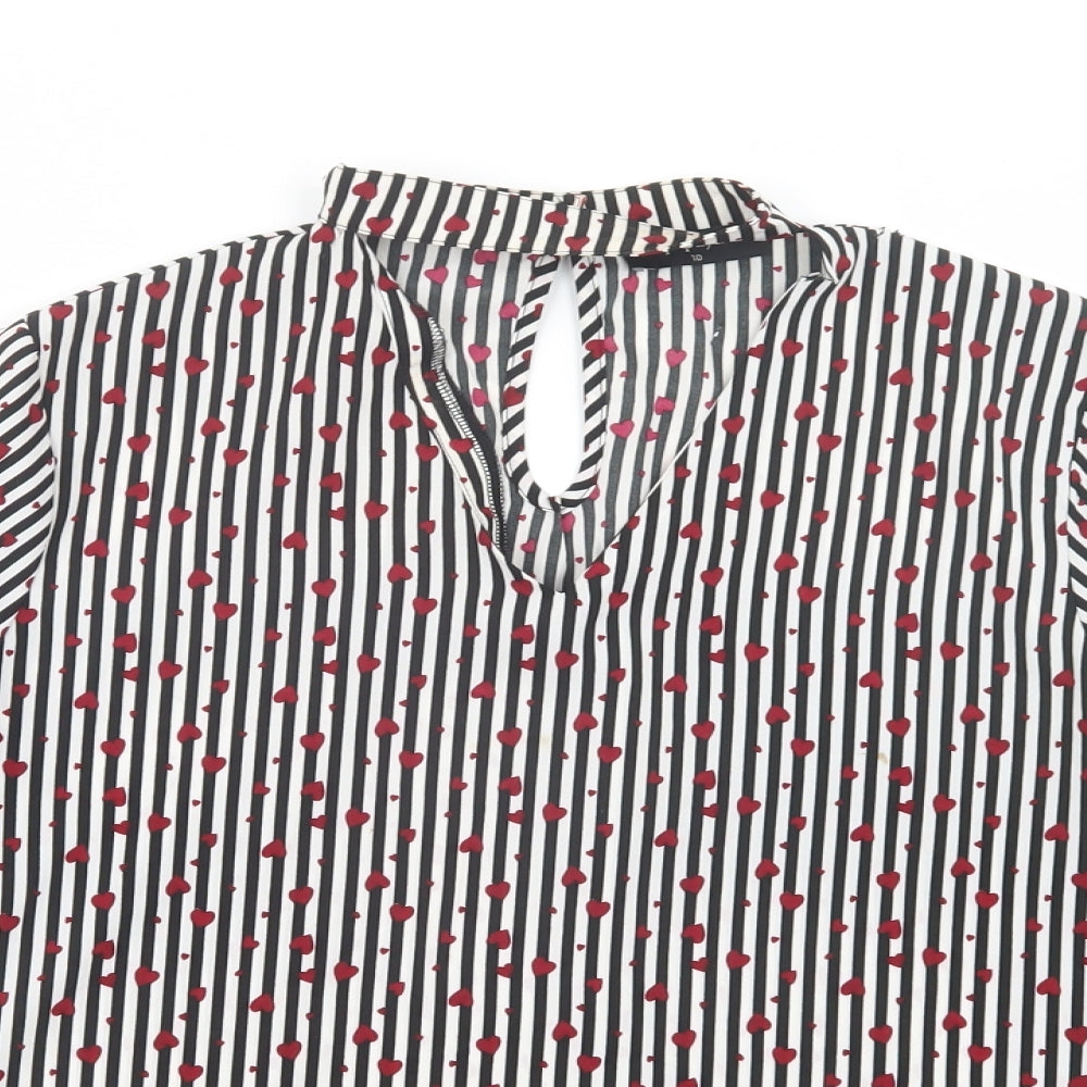 Matalan Womens Black Striped Polyester Basic Blouse Size 10 V-Neck