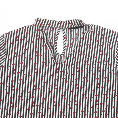 Matalan Womens Black Striped Polyester Basic Blouse Size 10 V-Neck