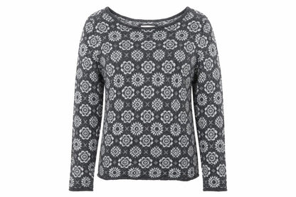 Front view of H&M women’s grey boat neck floral cotton jumper, size M