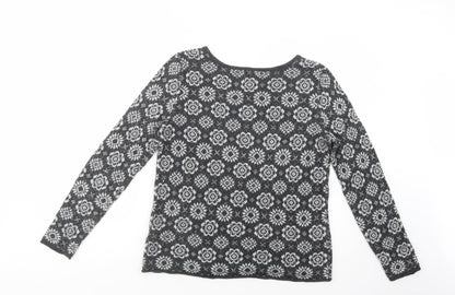 H&M Womens Grey Boat Neck Floral Cotton Pullover Jumper Size M
