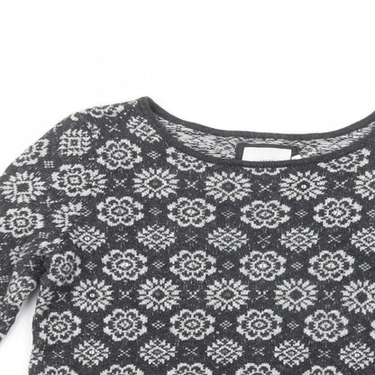 H&M Womens Grey Boat Neck Floral Cotton Pullover Jumper Size M