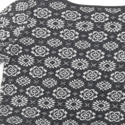 H&M Womens Grey Boat Neck Floral Cotton Pullover Jumper Size M