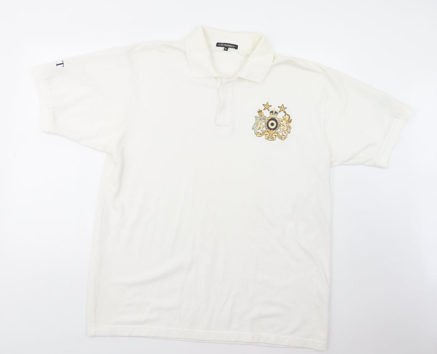 Disley Mens White  Polyester  Polo Size XL Collared Button