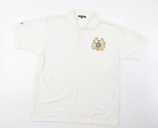 Disley Mens White  Polyester  Polo Size XL Collared Button