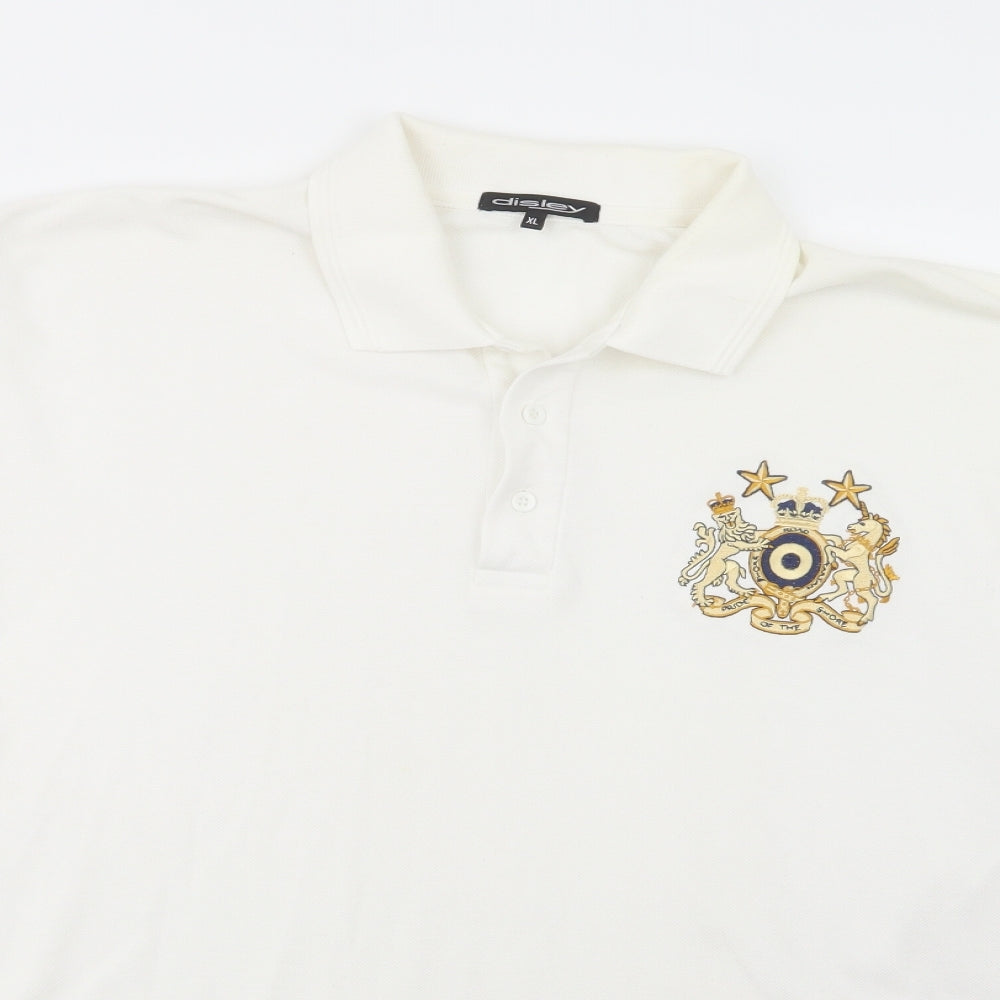 Disley Mens White  Polyester  Polo Size XL Collared Button