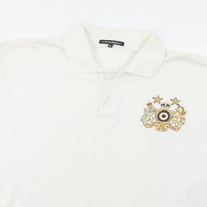 Disley Mens White  Polyester  Polo Size XL Collared Button