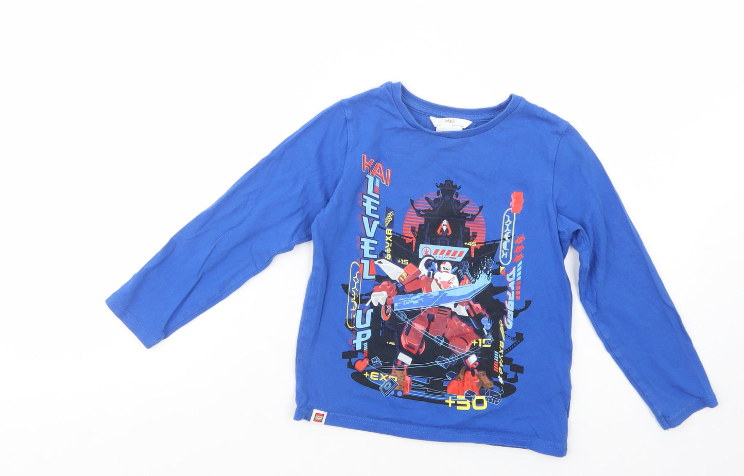 Marks and Spencer Boys Blue  Cotton Pullover T-Shirt Size 5-6 Years Crew Neck Pullover - Lego