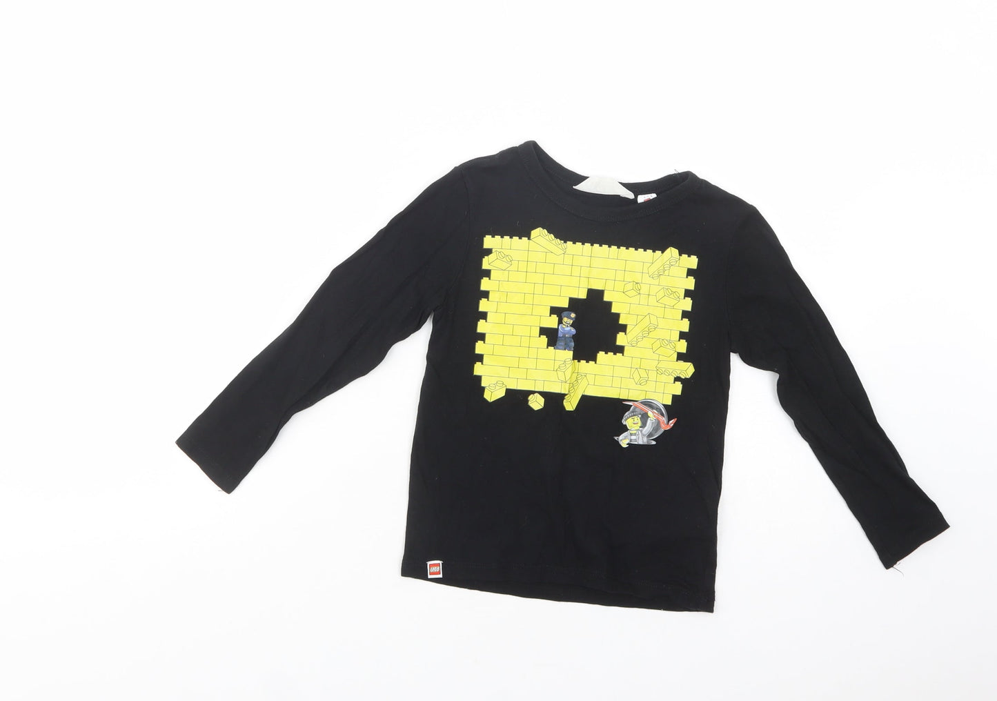 H&M Boys Black  Cotton Pullover T-Shirt Size 4-5 Years Crew Neck Pullover - Lego