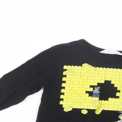H&M Boys Black  Cotton Pullover T-Shirt Size 4-5 Years Crew Neck Pullover - Lego