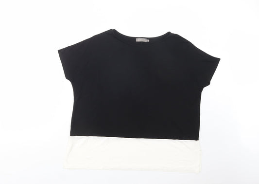 First Avenue Womens Black Colourblock Viscose Basic Blouse Size 12 Boat Neck
