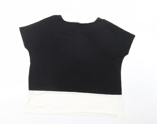 First Avenue Womens Black Colourblock Viscose Basic Blouse Size 12 Boat Neck