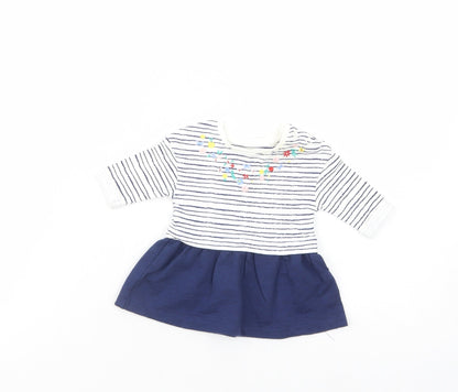 Mini Club Baby White Striped Cotton T-Shirt Dress  Size Newborn  Crew Neck Snap
