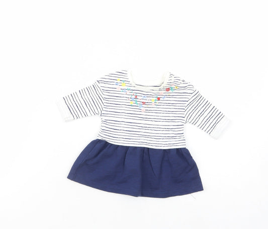 Mini Club Baby White Striped Cotton T-Shirt Dress  Size Newborn  Crew Neck Snap