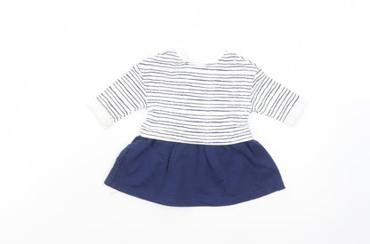 Mini Club Baby White Striped Cotton T-Shirt Dress  Size Newborn  Crew Neck Snap