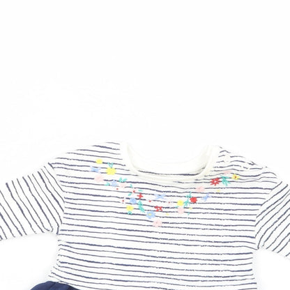 Mini Club Baby White Striped Cotton T-Shirt Dress  Size Newborn  Crew Neck Snap